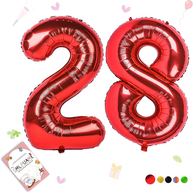 40 inch Number Balloon 0-9 Red Large Number 28 Balloons,Digital Balloons for Birthday Party Celebration Decorations Supplies, Helium Foil Number Balloons for Wedding Anniversary
