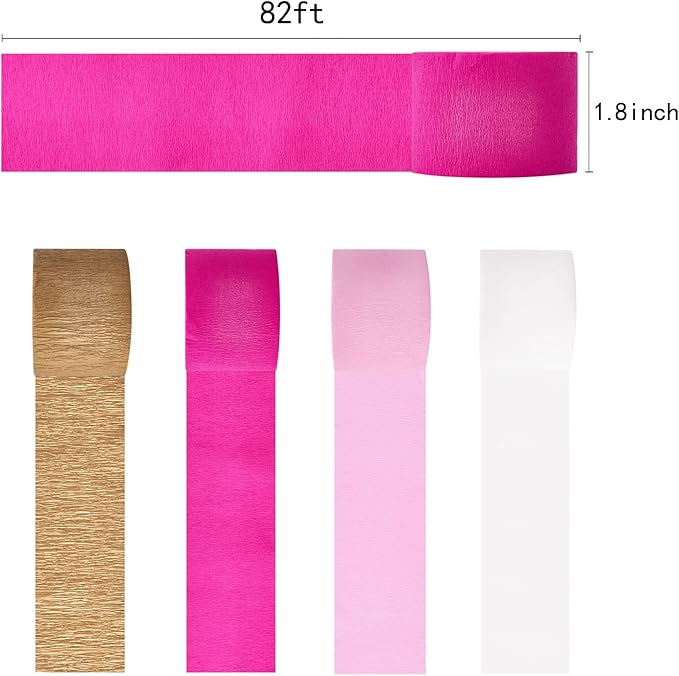 Streamers Bridal Shower Decorations,8 Rolls Rose Pink White Gold Crepe Paper Streamer for Bachelorette Party Wedding Shower Baby Shower Birthday Valentine's Day Decorations Party Supplies,82ft Long