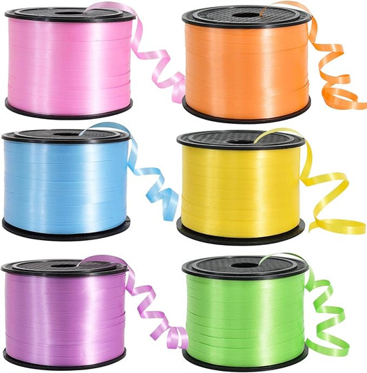 TONIFUL Curling Ribbon-6 Assorted Colors Balloon Curling Ribbons Set-600 Yards Balloon String for DIY Decor,Gift Wrapping,Ribbons and Bows for Christmas New Year Birthday Gifts Supplies(Light Rainbow)