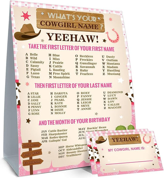 Cowgirl Birthday Party Decorations-Birthday Party Games,Cowgirl Theme Birthday Party Sign,Baby Shower Decorations,Birthday Party Game,Baby Shower Games,What's Your Cowgirl Name