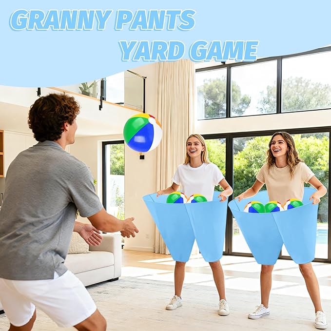Granny Pants Game with Bouncy Balls and 1 Air Pump (Random Colors), Granny Pants Outdoor Game Baby Shower Funny Party Game for Adults & Families, Big Pants Ball Game Granny Pants Yard Game