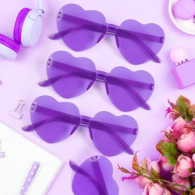 14 Pack Heart Shaped Sunglasses for Women Rimless Heart Glasses Bulk Mardi Gras Candy Color Sunglasses for Party