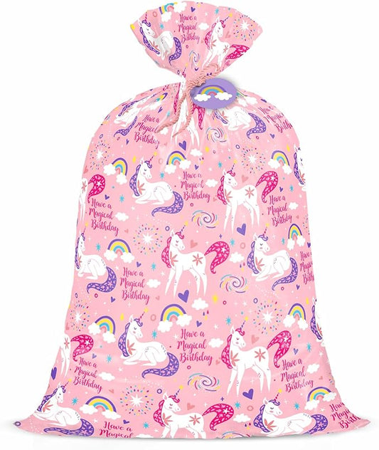 WRAPAHOLIC 56" Extra Large Pink Unicorn Birthday Gift Bag - Have a Magical Birthday Jumbo Bike Bag Gift Wrap for Girls, Baby Shower, Party, Holiday - 56" H x 36" W