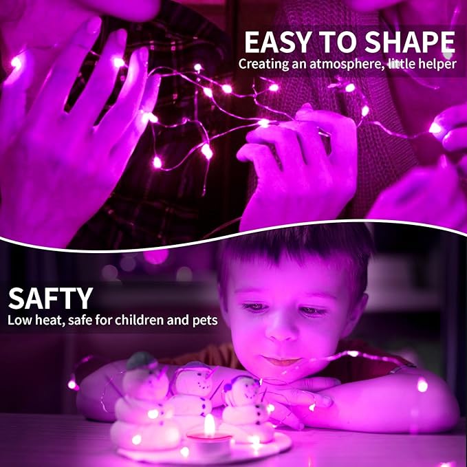 pozzolanas 24 Pack Pink Fairy Lights Battery Operated 3 Modes 7FT 20 LED Waterproof String Lights Twinkle Silver Wire for Mason Jars Wedding Christmas Halloween Party Decor (24, Pink)