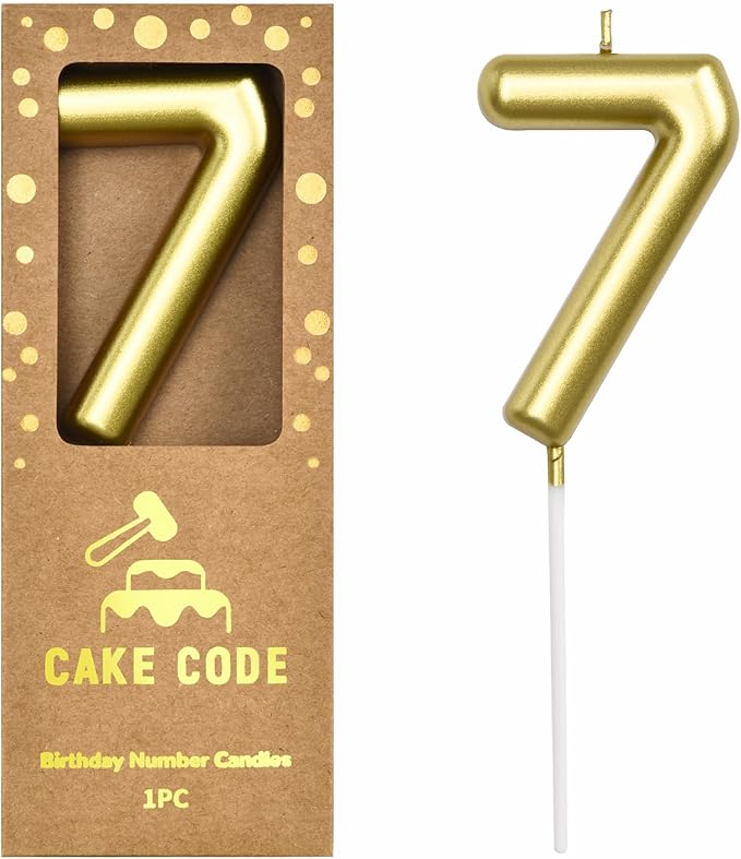 2.76 Inch Classical Gold 7 Number Birthday Candles, Gold and Cake Number Candles for Party Celebration