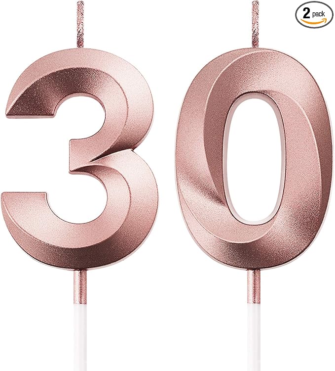 BBTO 30th Birthday Candles Number Candles Cake Topper Decoration for Birthday Wedding Anniversary Celebration Supplies(Rose Gold)