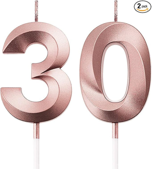 BBTO 30th Birthday Candles Number Candles Cake Topper Decoration for Birthday Wedding Anniversary Celebration Supplies(Rose Gold)
