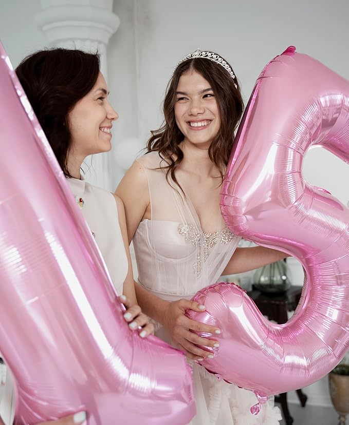 Pastel Pink 5 Balloons, 40 Inch Large Light Pink Foil Number Balloons 0-10, Self-Sealing 5th Birthday Balloon for Girls Women Anniversary Baby Shower Princess Party Decorations Supplies