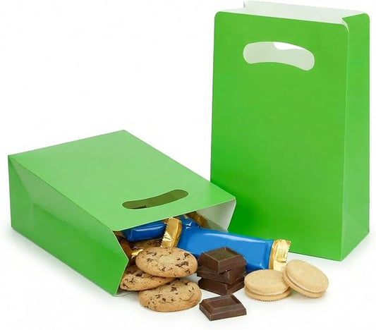 UnicoPak 16 Pack Green Party Favor Bags - 6×3×9” Premium Matte Green Goodie Bags for Pixel Gaming, Jungle Safari, St. Patrick's Day - Sturdy Paper Gift Bags with Handles, Customizable for Treats & Cookies