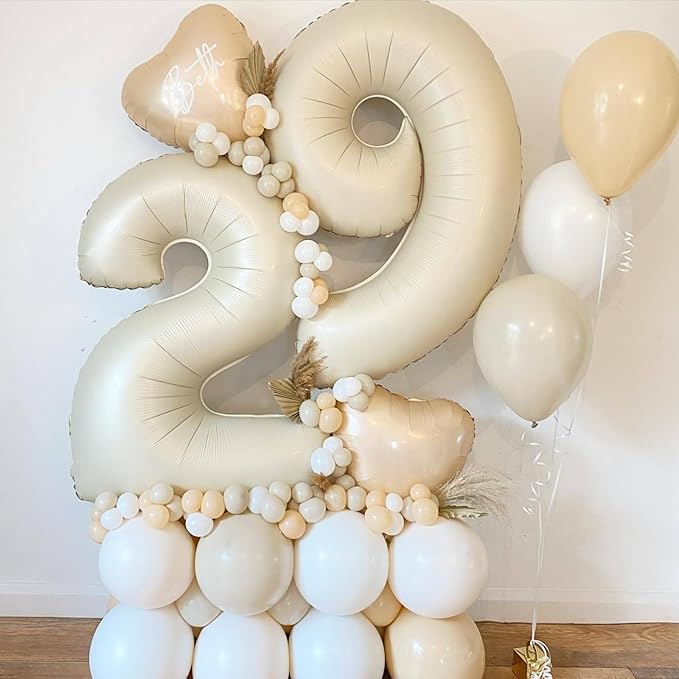 40 Inch Cream Number 2 Balloon, Beige Large 2nd Birthday Balloons, Digital 2 Cream White Giant 2 Foil Balloon Helium for Boys Girls 2nd Birthday Decorations Anniversary Baby Shower Party Supplies