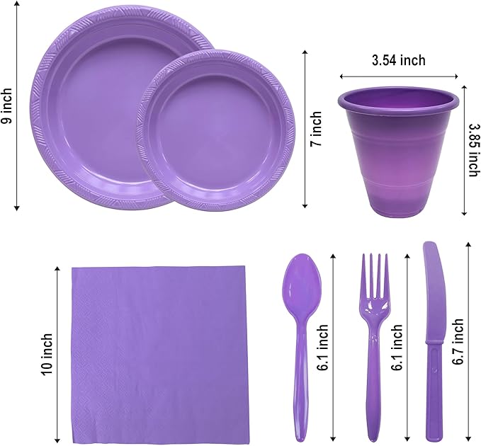 Disposable Party Kit for 50 Guests – 350-Piece Complete Set (Lilac)