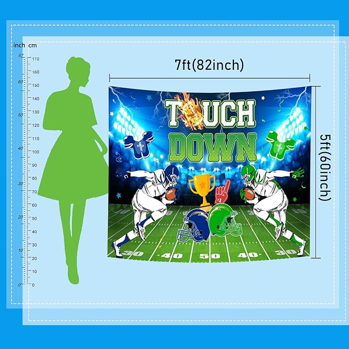 Mocsicka Touch Down Football Backdrop American Football Field Sports Stadium Photography Background Boys Sports Theme Birthday Party Decoration Banner (10x8ft(120''x96''), Green)