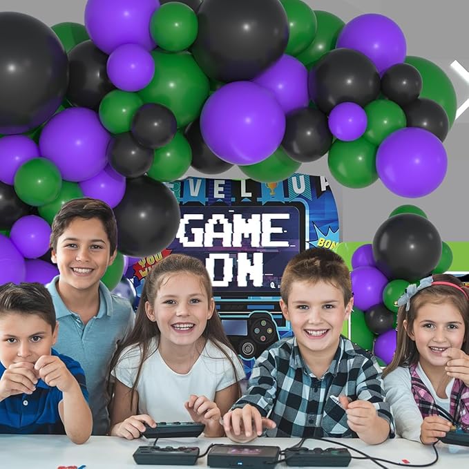 Purple Green Black Balloon Garland Arch Kit - Purple Black Balloon Green Black Balloons Video Game Balloons for Truck Car Hero Video Game Miner Birthday Graduation Party Decorations