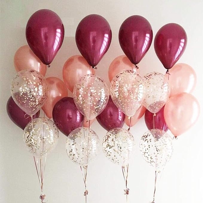 OuMuaMua Rose Gold Balloons Burgundy Balloons Kit, 62Pcs Burgundy Rose Gold Confetti Latex Mother's Day Balloons for Women Girl Baby Shower Wedding Birthday Mother's Day Party Decorations, 12 Inch