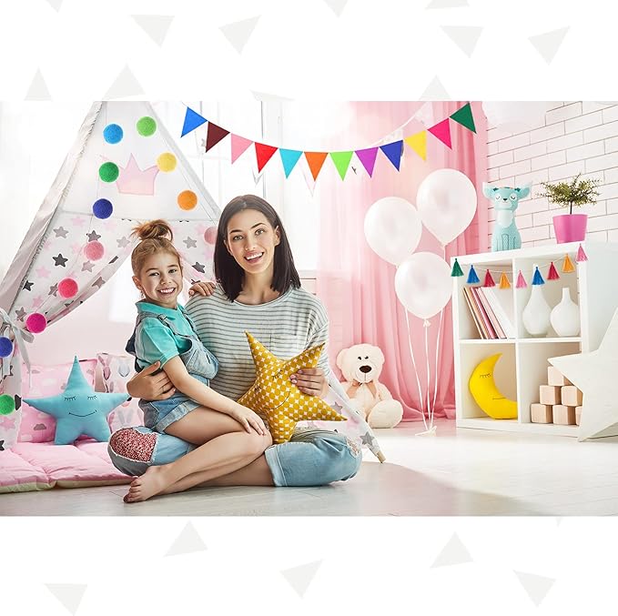 Irenare 9.8 ft Pom Pom Garland Felt Rainbow Garland 2026 Graduation Party Decoration Colorful Pennant Tassel Banner Back to School Birthday Triangle Banner for Classroom School Mantel(Multicolor)