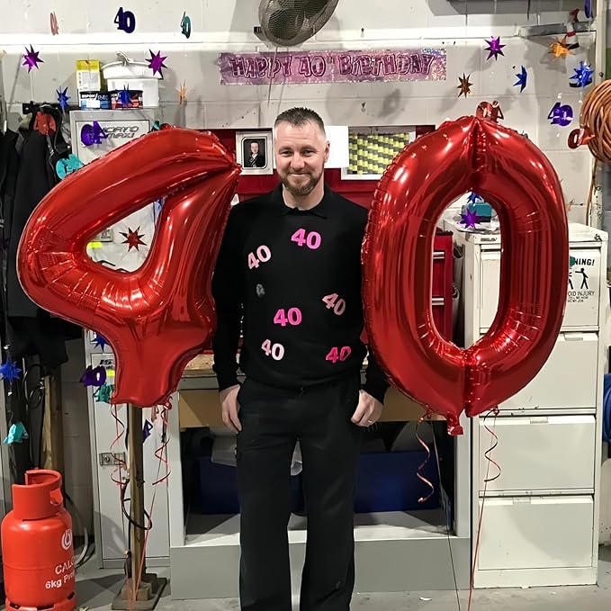 Red 9 Balloons for Boys, 40 Inch Large Foil Number Balloons Set 0-9, Self Inflating Digital 9 Helium Balloon for Girls Women Men Age Birthday Anniversary Party Decorations Photo Shoot Supplies