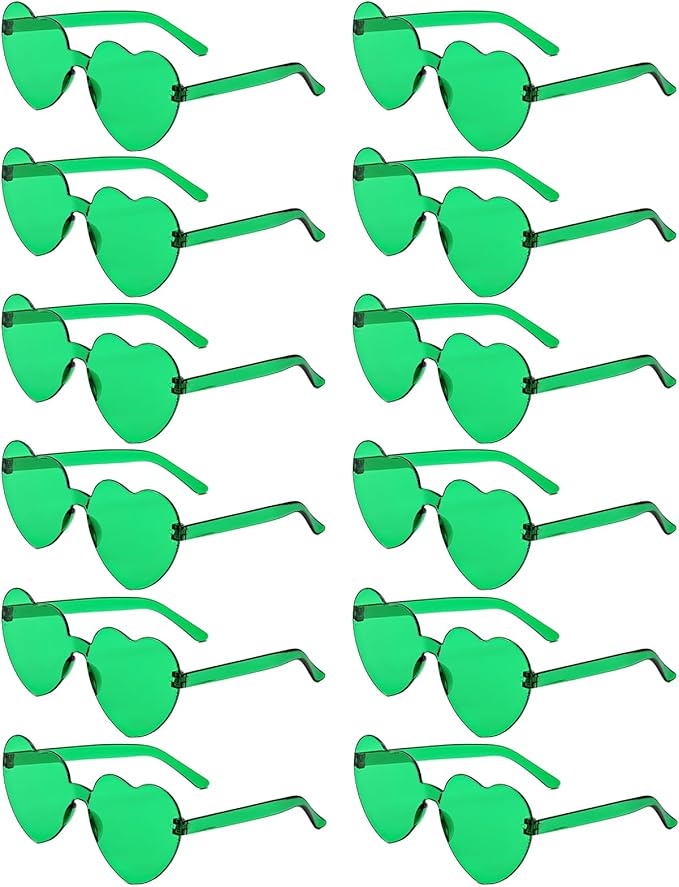 12 Pairs Heart Shaped Sunglasses Candy Color Rimless Fun Heart Glasses for Women Party Favors
