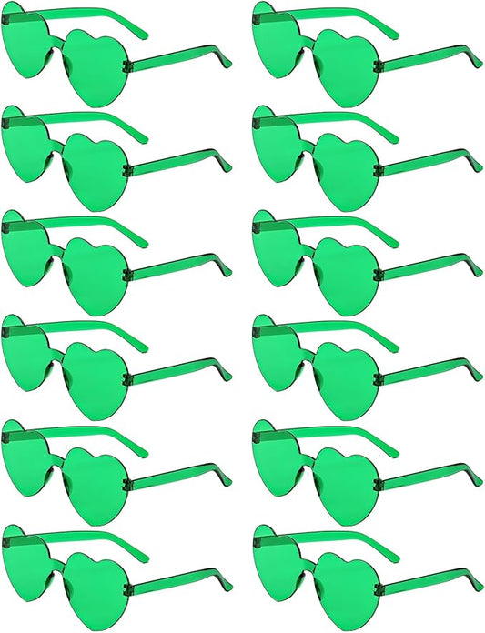12 Pairs Heart Shaped Sunglasses Candy Color Rimless Fun Heart Glasses for Women Party Favors