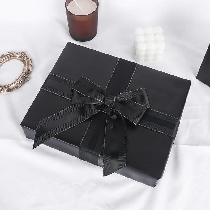 NESCCI Matte Metal Black Wrapping Paper, Solid Color Paper,Gift Wrapping Paper,Perfect for Wedding,Valentine's Day,Birthday, Christmas,Baby Shower,DIY Bouquet (17 Inches X 32.8 Feet)