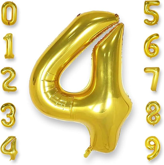 AULE 40 Inch Big Gold 4 Balloon Number Large Foil Helium Number Balloons 0-9 Jumbo Giant Happy 4th Birthday Party Decorations for Boy or Girl Huge Mylar Anniversary Party Supplies
