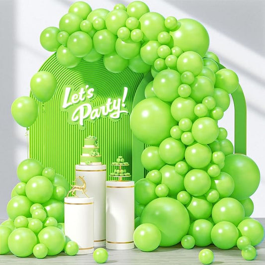 120pcs Lime Green Balloons, 18 12 10 5 inch Lime Green Balloons Different Sizes Balloon Arch for Dinosaur Baby Shower Birthday Party Decorations