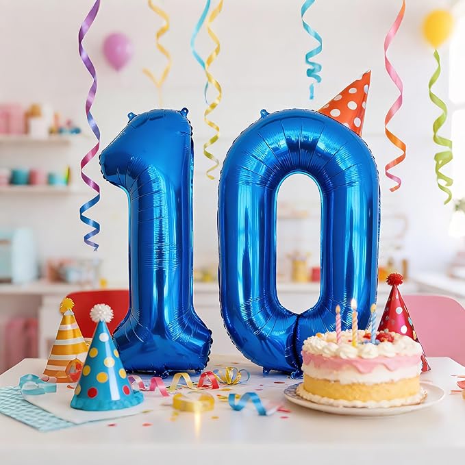 40 Inch Navy Blue 10 Balloon for 10th Birthday Party, Blue Ten Number Balloon 10 Year Old Birthday Decorations for Boys Girls Men Women, Helium Giant Foil Number 10 Balloon