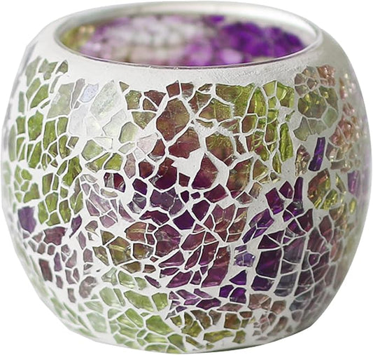Votive Candle Holders for Table Centerpiece (NO Candles) Wedding Dinner by Candlelight,Tea Light Holders Mosaic Candle Holdes Candlescape Bowl for Valentine's,Christmas Party Decor 1 PC(Pink Green)