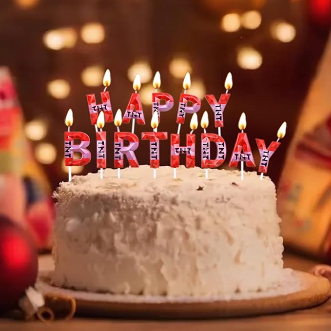 13PCS TNT Themed Letter Candles Happy Birthday Candles for Boys Girls, Craft Pixels Cake Topper, TNT Birthday Cake Decorations,Pixel Birthday Cake Candle,Kids Themed Party Supplies (a Set -13pcs)