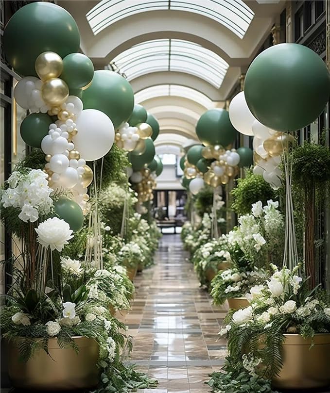 MEBAY Sage Green White Gold Balloon Garland Arch Kit, 146Pcs Latex Balloons Different Sizes 18 12 10 5 Inch for Birthday Baby Shower Gender Reveal Wedding Party Decoration