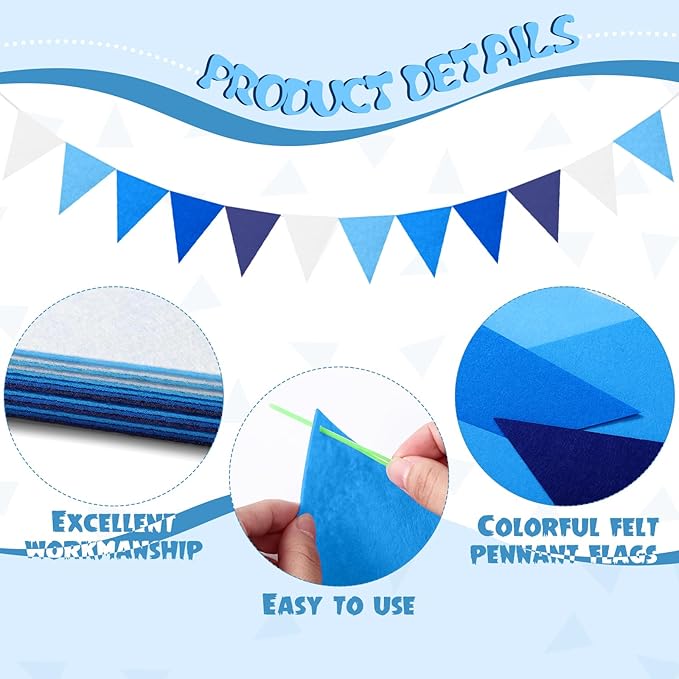 Irenare 9.8 ft Pom Pom Garland Felt Rainbow Garland 2026 Graduation Party Decoration Colorful Pennant Tassel Banner Back to School Birthday Triangle Banner for Classroom School Mantel(Blue)