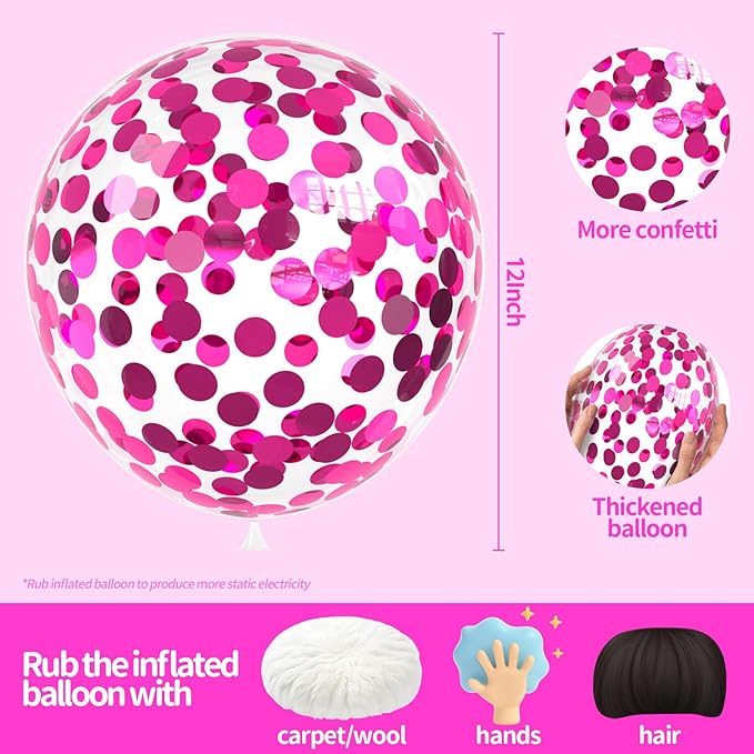 Hot Pink Confetti Balloons, 25 Pcs Thickened 12 Inch Clear Latex Balloon with Confetti Inside for Graduation Engagement Bridal Shower Party Baby Shower Birthday Party Decorations Supplies