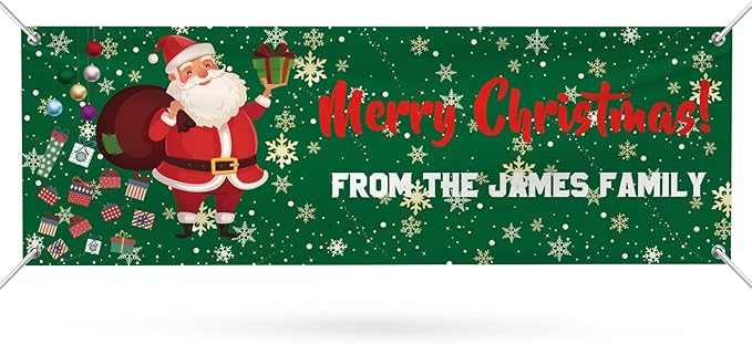 Personalized Merry Christmas Banners and Signs Customize with Family Name Photo Custom Xmas Holiday Decor for Indoor Outdoor 6'x2'
