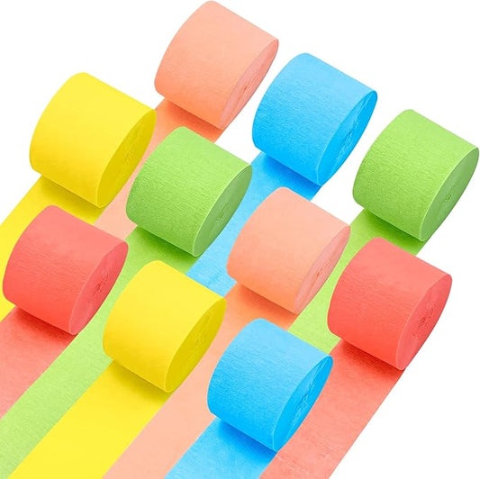 10 Rolls Crepe Paper Streamers, 5 Colors Pastel Streamers Party Decorations for Birthday, Baby Shower, Wedding, Bachelorette, Rainbow Party Backdrop, Kids DIY Crafts