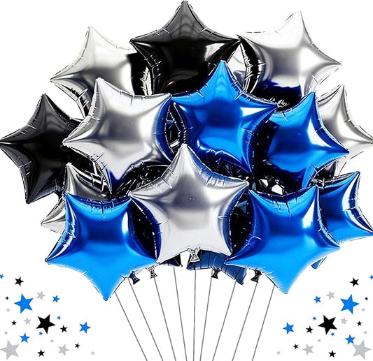 TONIFUL 15Pcs 18 Inch Large Navy Blue Silver Black Star Shape Foil Balloons Big Stars Helium Mylar Ballons for Birthday Wedding Bridal Shower Anniversary Engagement Party Decorations Supplies