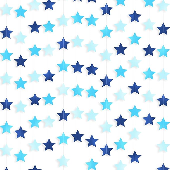 Patelai Glitter Star Garland Banner 2026 Graduation Decor 130 Feet Star Hanging Banner Twinkle Backdrop for Party Birthday Classroom Wedding Supplies(Ocean Blue)