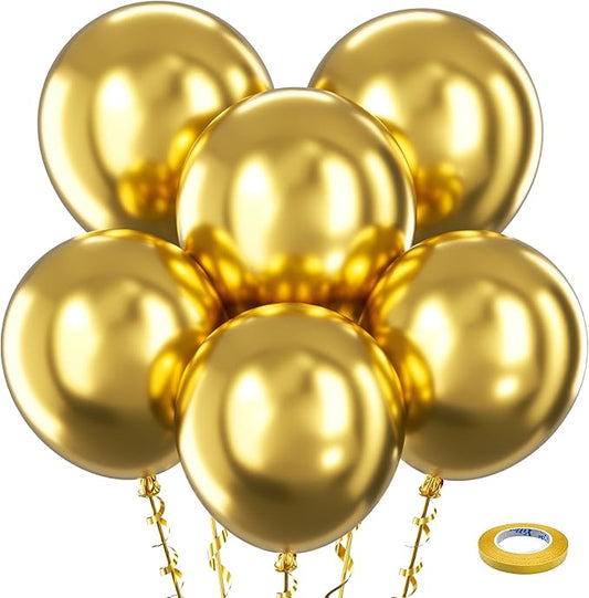 Bezente Metallic Gold Balloons 18 Inch - 30 Pack Large Thick Gold Balloons Big Round Chrome Gold Latex Balloons for Wedding Bridal Shower Graduation Birthday Party Decorations