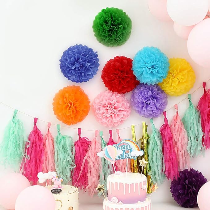 Binpeng Paper Pom Poms Hanging Paper Flower Ball Wedding Party Celebrations Decorations Outdoor Decoration Flowers Craft for Party Birthday Party (Paper FLOWER-12 INCH-7PCS)