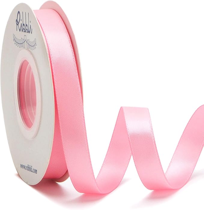 Ribbli Double Faced Pink Satin Ribbon,1/2” x Continuous 25 Yards,Use for Bows Bouquet,Gift Wrapping,Floral Arrangement
