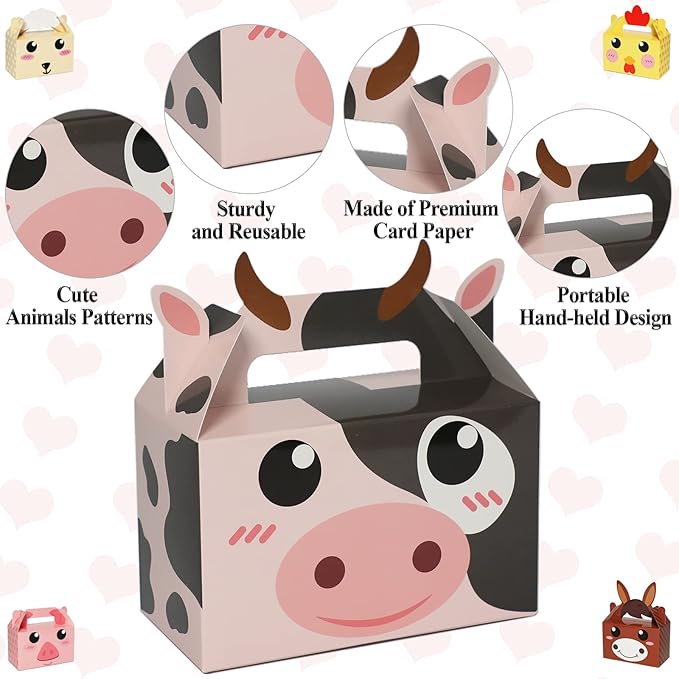 24 Pack Farm Animal Party Favor Boxes Farm Theme Birthday Goodie Boxes Farmhouse Animals Candy Christmas's Day Gift Bags Barnyard Candy Treat Boxes for Girls Kids Baby Shower Birthday Party Supplies