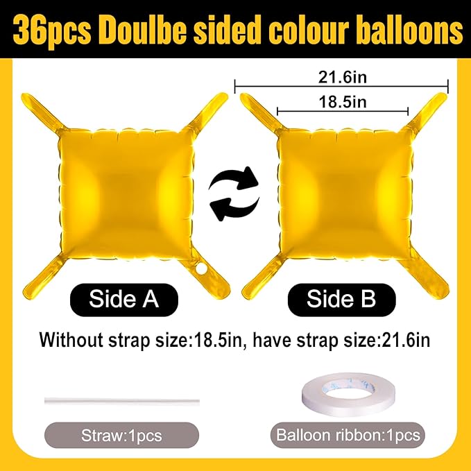 36Pcs Gold Square Foil Balloons Wall Backdrop, Double Sided Metallic Foil Balloons Tunnel Arch Garland Kit for Photo Booth Birthday Wedding Halloween Christmas Party Decorations