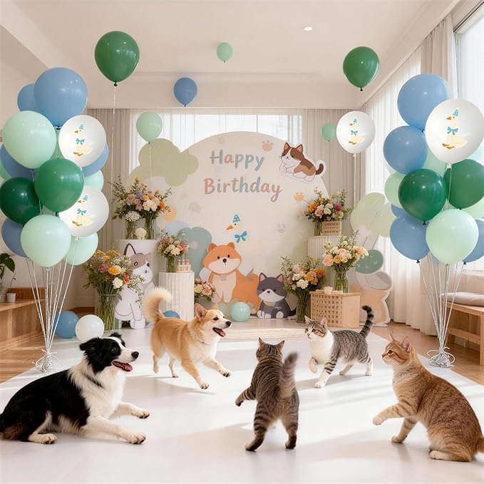 Silly Blue Bow Goose Balloons Set, 12 Inch Pastel Blue Sage Green White Goose Print Latex Balloons for Boy Girl 1st 2nd One Silly Goose Theme Birthday Baby Shower Party Decorations