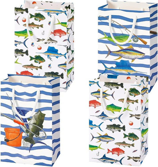 WERNNSAI 16PCS Gone Fishing Party Goodie Bags - Fishing Candy Gift Bags with Handle for Boys Litter Fisherman Birthday Supplies Favor Paper Treat Bag for Birthday Holiday Party Decotation