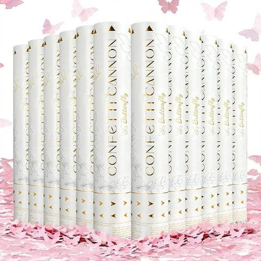 Confetti Cannon Butterfly Confetti Poppers 12 Pack Party Poppers 12 inch Pink Confetti Shooters Butterfly Sticks for Wedding Birthday Graduation Anniversary Bridal Shower Valentines Christmas New Year