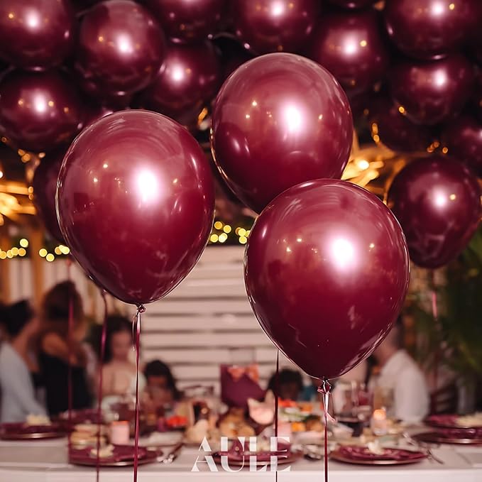 AULE Metallic Burgundy Balloons 12 inch 50 Pcs Maroon Latex Balloons Chrome Helium Shiny Thicken Balloon Perfect Party Decoration for Wedding Birthday Baby Shower Graduation Carnival