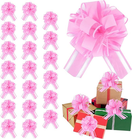 20 PCS Large Pull Bow Ribbon, 7 Inch Peach Pink Big Flower Ribbon Bows for Gift Wrap, Craft Making, Wedding Valentine's Day, Party Decoration