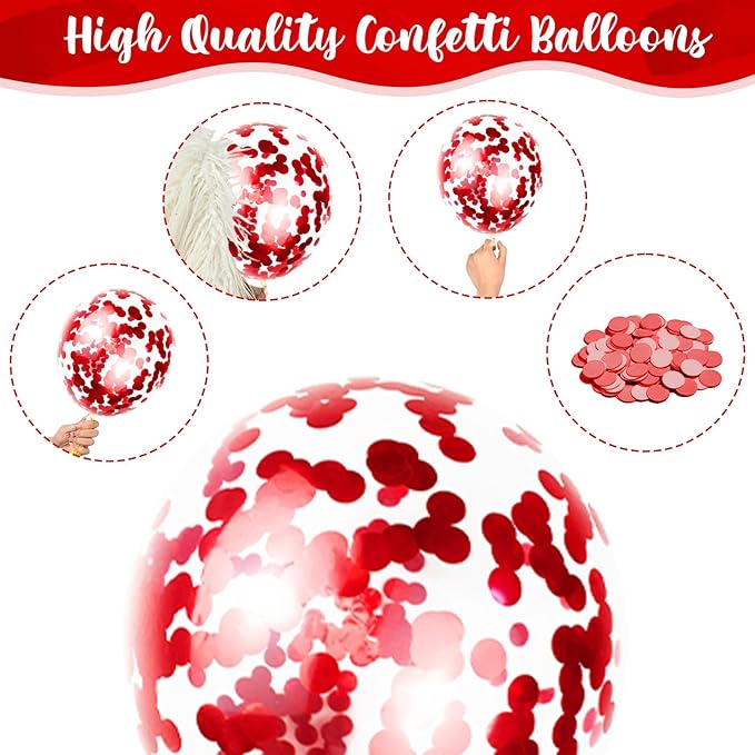 Red White Balloons Set, 35 Pack 12 Inch Red White Confetti Latex Party Helium Balloon for Girls Women Birthday Party Wedding Valentine's Day Graduation Galentines Christmas Party Decoration