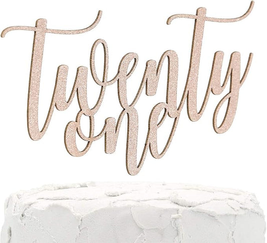 21st Birthday Cake Topper - twenty one - Double Sided Rose Gold glitter - Premium quality Made in USA