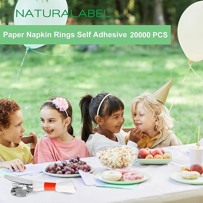 NATURALABEL Bulk Pack of 20,000, Self-Adhesive Napkin Bands for Small Business, Restaurants, Events - 10 Boxes, 2000 per Box (Red)
