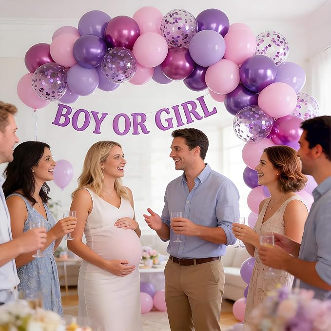68pcs Pink and Purple Balloons, 12 Inch Metallic Purple Pink Confetti Latex Balloons with Ribbon, Party Balloons for Girls Birthday Baby Shower Wedding Party Decorations