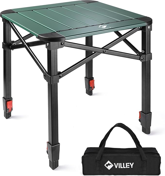 VILLEY Folding Camping Square Table with Carry Bag, Lightweight Aluminum Adjustable Square Table for Outdoor, Camping, Picnic, Backyards, BBQ, Large